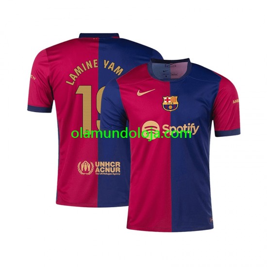 Camisola FC Barcelona Lamine Yamal 19 Homem Equipamento Primeiro 2024-2025 Manga Curta